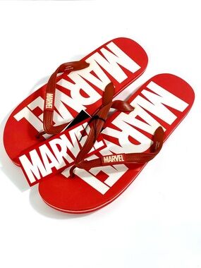 Marvel Comics Men Classic Logo Flip Flops Beach Slides Red White Summer Beach